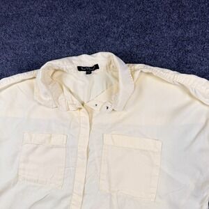 Velvet Heart Shirt Womens Large Beige Tie Hem Roll Tab Sleeve Pleated Button Up